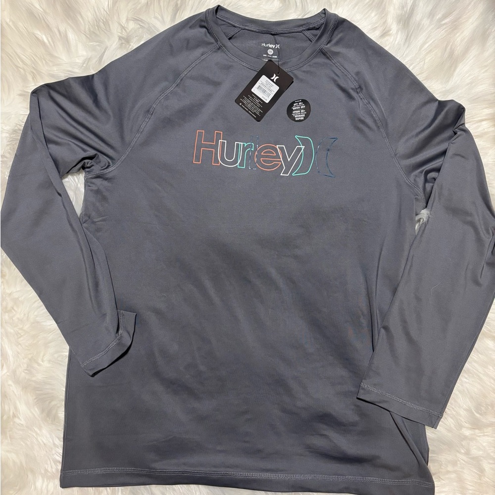 Hurley Charcoal Long Sleeve Quick Dry Tee with Multicolor Logo